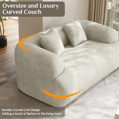 75" Boneless Cloud Loveseat, Modern Cute Curved Chenille Sofa, 2 Seater Compression Couch with 2 Pillows, No Assembly Required for Apartment Living Room, Beige White - color: Beige, size: 75''