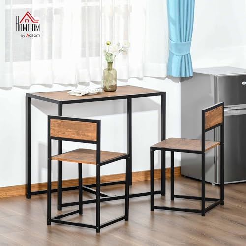 HOMCOM Small Dining Table Set for 2 Compact for Small Spaces, Rustic Brown | Kitchen Table and Chairs Set, Compact Dining Sets, Breakfast Nook - color: Rustic Brown