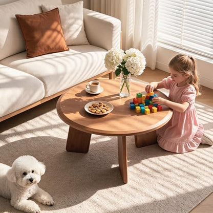 32" Round Coffee Table for Living Room, Wood Coffee Table with Solid Wood Legs, Small Center Table for Apartment, Modern Rustic Circle Coffee Table, Easy Assembly, Walnut - color: Circle, Walnut