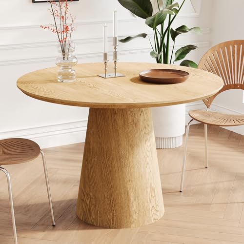 Round Dining Table for 4, Modern 43" Natural Wood Grain Dining Table with Cone Pedestal Base, Round Kitchen Table for Living Room, Kitchen, Dining Room, Natural - color: 43 Inch Natrual
