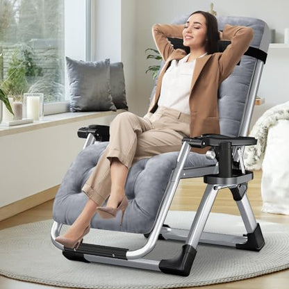Comfy Folding Chair, Folding Lounge Chair with Cushion, Reclining Chair - color: Medium Grey