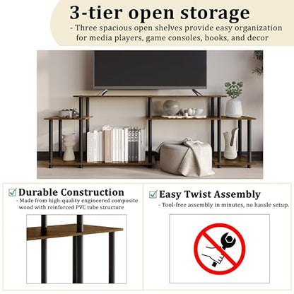 Simple 3-Tier TV Stand with Open Storage Shelves, for TVs up to 50", Natural Oak - color: Natural Oak