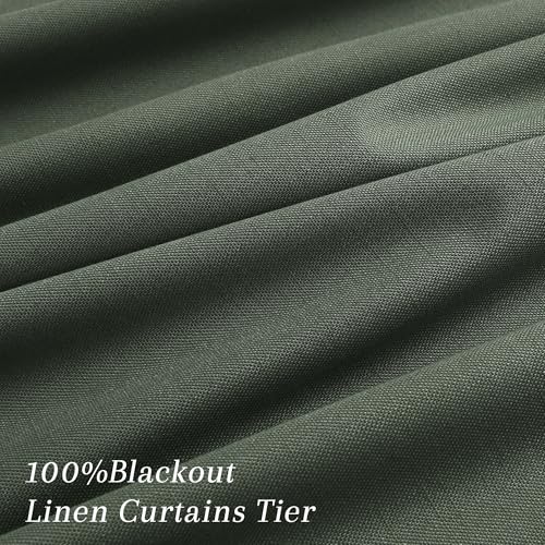 100% Blackout Kitchen Linen Curtains Back Tab Pleated Small Drape 36 Inch Length Privacy Thermal Insulated Elegant Mini Cafe Curtain for Rustic Farmhouse Bathroom Bedroom Olive Green 26x36 - color: Olive Green, size: 26"W x 36"L (Pack of 2)