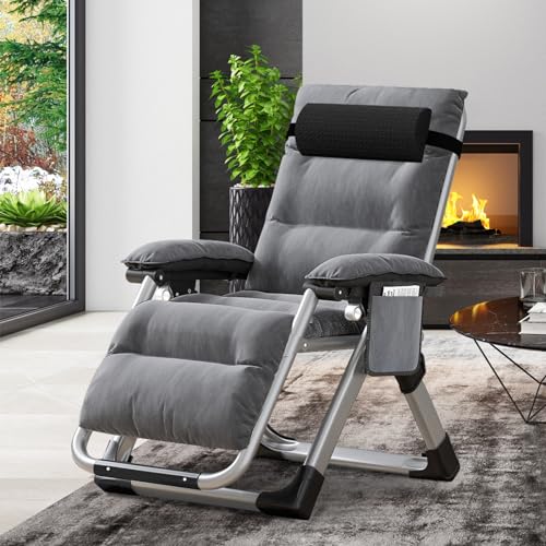 Comfy Folding Chair, Folding Lounge Chair with Cushion, Reclining Chair - color: Gray Noble