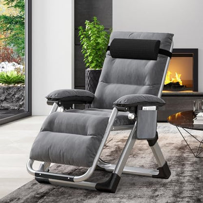 Comfy Folding Chair, Folding Lounge Chair with Cushion, Reclining Chair - color: Gray Noble