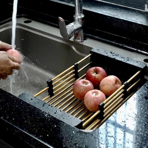 Gold Expandable Dish Drying Rack Over the Sink, Adjustable Stainless Steel Sink Drying Rack for Plates, Bowls & Utensils, Space-Saving Kitchen Counter Drainer(10-18 in) - color: Golden 10-18 in