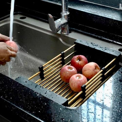 Gold Expandable Dish Drying Rack Over the Sink, Adjustable Stainless Steel Sink Drying Rack for Plates, Bowls & Utensils, Space-Saving Kitchen Counter Drainer(10-18 in) - color: Golden 10-18 in