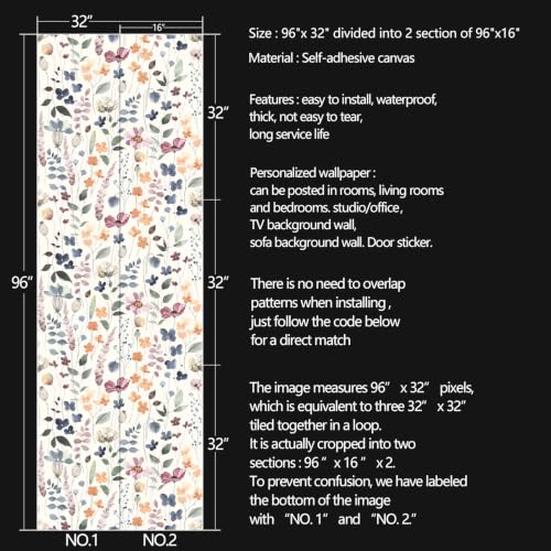 Flowers Peel and Stick self Adhesive Wallpaper Floral - 96''x32'' - color: X04, size: 96"x32"