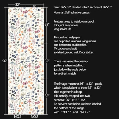 Flowers Peel and Stick self Adhesive Wallpaper Floral - 96''x32'' - color: X04, size: 96"x32"