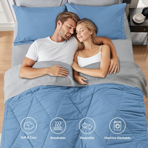 BEDELITE Twin Comforter Set 5 Pieces, Reversible Blue Bed in A Bag | Soft All Season Down-Alternative Comforter, Sheets, Pillowcases & Shams, OEKO-TEX Certified Bedding for Bedrrom, Guest Room - color: Blue/Light Grey, size: Twin
