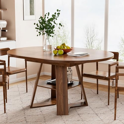 43.3"-59" Extendable Round Oval Dining Table for 4-8 with Storage Shelf | Modern Kitchen Oval Dining Table with Removable Leaves,Space Saving Extendable Table Wood Base for Kitchen Living Room Walnut - color: Walnut Style 3