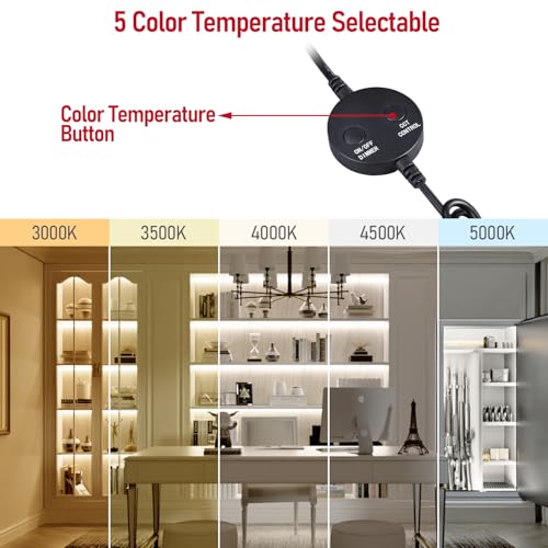 TORCHSTAR 4pcs 12 Inch LED Safe Lighting Kit, Rocker Switch, 5CCT | Dimmable, UL Power Adapter, Input 100-240V, Linkable Gun Safe Light Bars, 600LM, for Under Cabinet Locker Closet Showcase - color: 5CCT
