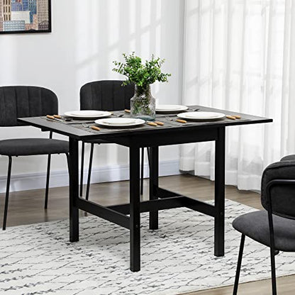 HOMCOM Foldable Solid Wood Dining Table, Drop Leaf Table for Small Spaces, Folding Table for Kitchen, Dining Room, Black