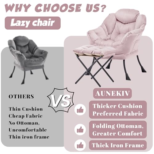 Lazy Chair with Ottoman, Comfy Reading Chair, Pink | Cushioned Seat with Foldable Ottoman and Side Pocket, Lounge Chair for Bedroom, Living Room, Dorm and Small Spaces - color: Light Pink