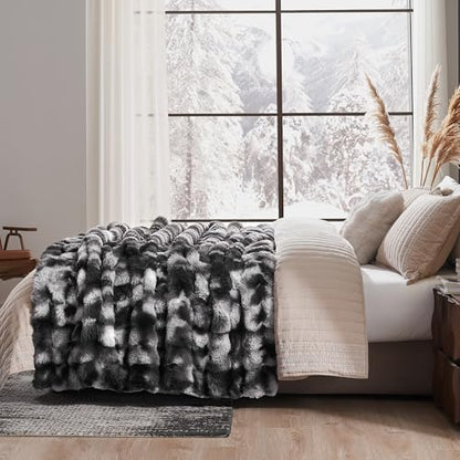 Faux Fur Throw Blanket, Ultra Soft Fuzzy Plush Bubble Blanket for Couch, Bed & Living Room, 60"x80", Tie-dye Black - color: Tie-dye Black, size: 60" x 80"
