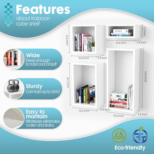 Wall Mount Shelf Set of 4, Floating Cube Shelves for Space Discovery Home and Commercial Use, Large Size Shelves Set, White - color: White, size: Set4