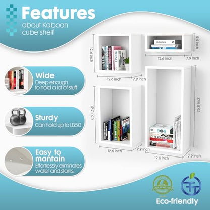 Wall Mount Shelf Set of 4, Floating Cube Shelves for Space Discovery Home and Commercial Use, Large Size Shelves Set, White - color: White, size: Set4