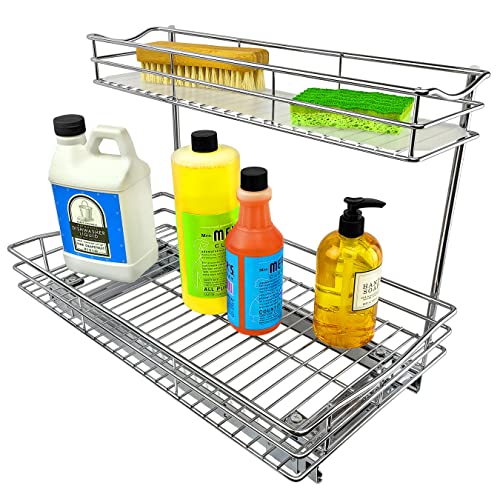 LYNK PROFESSIONAL® Pull Out Under Sink Kitchen Cabinet Organizer - 11.5 in. x 18 inch deep Drawer - Sliding Shelf Organizer for Cabinets and Undersink Storage Shelves - Lifetime Ltd. Warranty – Chrome - color: 11.5"W x 18"D Chrome