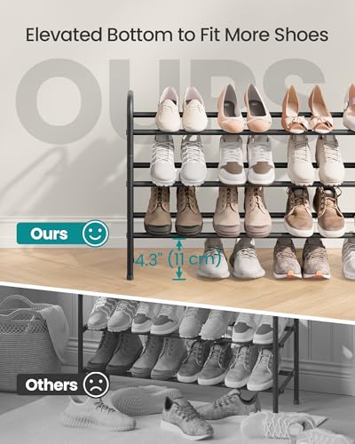 SONGMICS Expandable Shoe Rack, 3 Tier Shoe Rack Shelf, Adjustable Shoe Organizer Storage for 20 Pairs of Shoes, Metal Free Standing Shoe Racks for Closet, Front Door Entryway, Easy Assembly, Ink Black - size: 3 Tier (22.8"H)