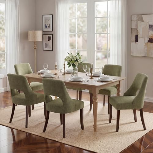 UVV Wooden Dining Chairs Set of 4, Mid Century Modern Chenille Upholstered Dining Room Chair Kitchen Chairs, Farmhouse Dinner Chair with Solid Wood Legs for Kitchen Dining Room, Green - color: Green, size: Set of 4