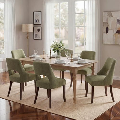 UVV Wooden Dining Chairs Set of 6, Mid Century Modern Chenille Upholstered Dining Room Chair Kitchen Chairs, Farmhouse Dinner Chair with Solid Wood Legs for Kitchen Dining Room, Green - color: Green, size: Set of 6