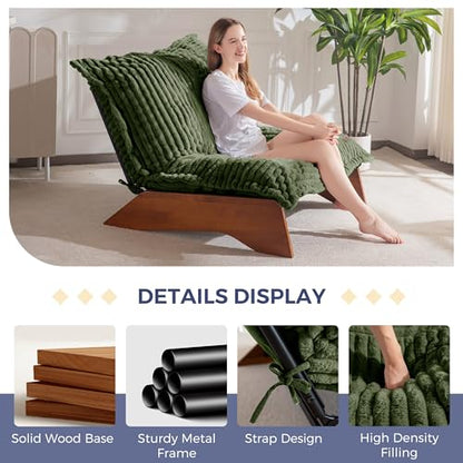 MAXYOYO Adjustable Living Room Chair, 3-Position Bean Bag Chair with Frame | Upholstered Accent Chair with Frame, Removable Cushion, Soft Reclining Lounge for Bedroom, Apartment, Office, Green - color: Striped Cross Green