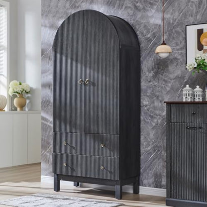IFGET 71" Tall Arched Pantry Cabinet, Fluted Kitchen Storage Cabinet with Adjustable Shelves and 2 Large Drawers, Freestanding Morden Versatile Cupboard for Living Room, Bathroom, Dark Gray - color: Dark Gray