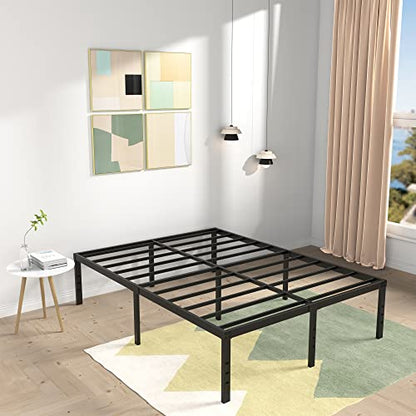 DiaOutro 18 Inch High Bed Frame Queen Size with Storage, Black | Steel Slats Platform No Box Spring Needed Mattress Foundation, Easy Assembly, Noise Free - size: Queen, style: 18 Inch (Black)