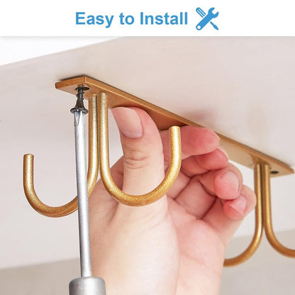 FOMANSH Mug Rack Under Cabinet - Coffee Cup Holder, 8 Mugs Hooks Under Shelf, Display Hanging Cups Drying Hook for Bar Kitchen Utensils Gold - color: Gold, size: 2 Pack