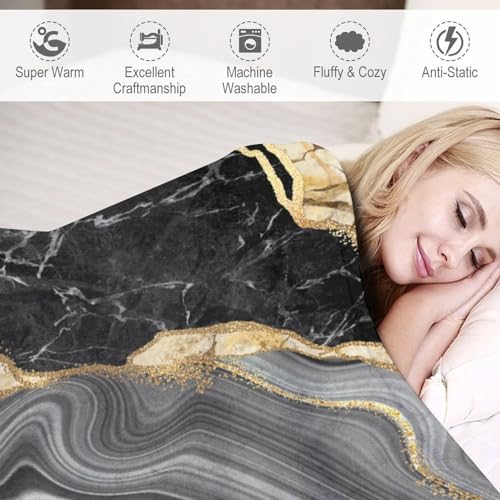 Black Gold Marble Throw Blanket Modern Abstract Art Pattern Soft Lightweight Warm Plush Blankets for Sofa Bedroom 60"x80" - color: Marble-4, size: 60"x80"