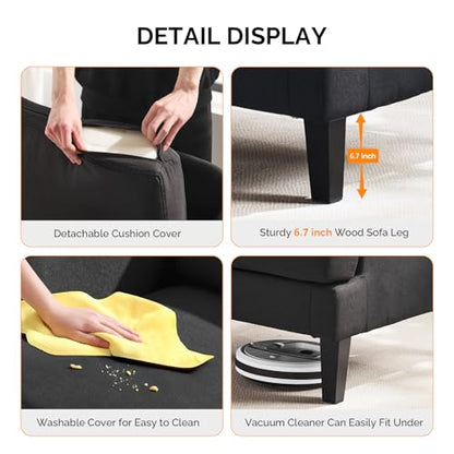 VINGLI Linen Fabric Accent Chair Black, Modern Upholstered Armchair, Comfy Sofa Chair Living Room Bedroom Furniture for Apartment - color: Black