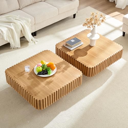 JUSTONE 35-inch Mid-Century Modern Drum Coffee Table, Handcrafted Wood Round Center Table for Living Room, Home Office, Natural Ash - color: 35.43'' - Natural Ash-1