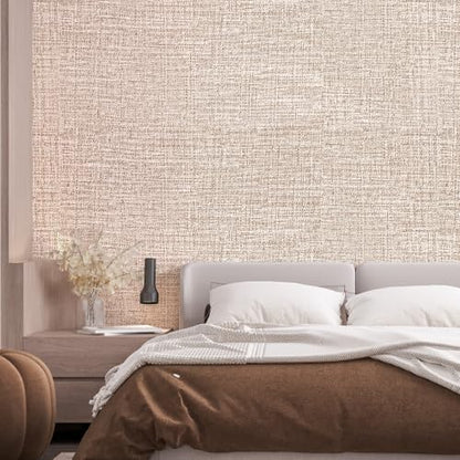 Khaki Grasscloth Peel and Stick Wallpaper 17.3"x160" Faux Linen Textured Contact Paper Removable Self Adhesive Vinyl Wallpaper for Bedroom Bathroom Kitchen Cabinets - color: Khaki, size: 17.3" x 160"