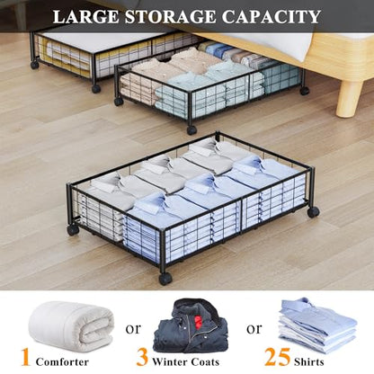 Hleelomi Under Bed Storage with Wheels, 360° Rotating, No-Assembly Underbed Storage Containers, 2PACK - size: 2 Pack without Cover