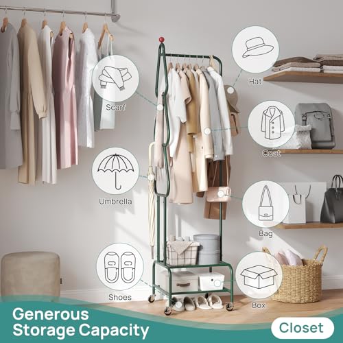 viewcare Coat Rack with Wheels, 4 Hooks Rolling Garment Rack, 360° Swivel Wheels with Brake, Heavy Duty Metal Rustproof for Entryway Bedroom