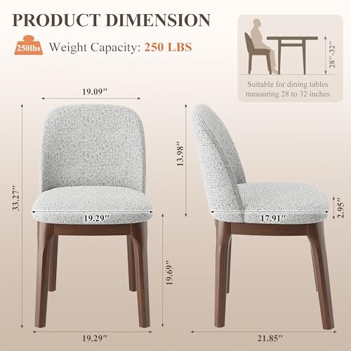MALOL Upholstered Dining Chairs with Thickened Solid Wood Legs, Mid Century Modern Kitchen & Dining Room Chairs Set of 2, Comfortable Side Chairs for Dining Room, Kitchen, Light Grey - color: Light Grey, size: Set of 2