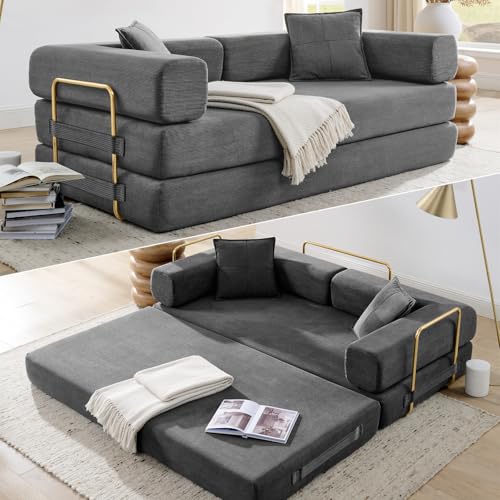 HANXIN Convertible Sleeper Sofa Bed, 78 Inch Folding Floor Mattress Couch with Fixed-Shape Frame, Futon Boneless Couch Lounge Loveseat with Pull Out Bed, No Assembly Required, Grey - color: Grey, size: 78" Loveseat Sofa Bed
