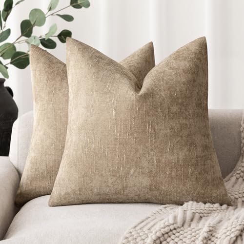 Foindtower Pack of 2 Textured Chenille Throw Decorative Pillow Covers Square Accent Solid Cushion Cover Neutral Farmhouse Pillow Case for Couch Sofa Bedroom Living Room 16x16 Inch,Taupe Khaki Camel - color: Starfish, size: 16" x 16" (Pack of 2)