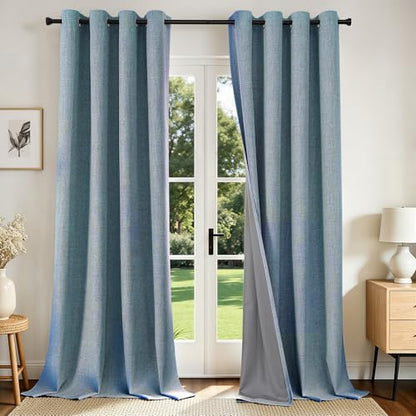 Joydeco Blackout Curtains 108 Inches Long 2 Panels Burg, Room Darkening Curtains for Bedroom, 100% Black Out Textured Thermal Drapes Privacy Protection 2 Panels Set(W52 x L108 Inch, Sky Blue) - color: Light Blue, size: 52"W x 108"L (Pack of 2)