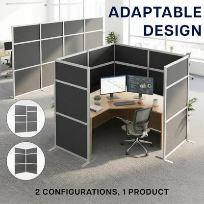 VIVO Dark Gray Freestanding 76 x 84 inch Privacy Panel, PP-MWS84D | Modular Wall System, 2 PET Panels, Modern Professional Office Cubicle Dividers, Privacy-Screen, Silver Frame