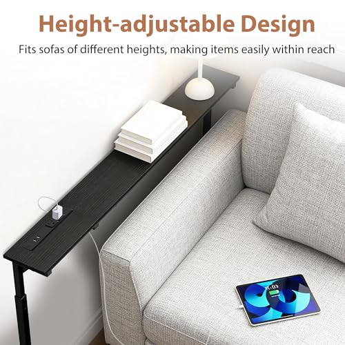 Adjustable Height Narrow Sofa Table with Built-in Power Outlets, 35" Long Console Table Behind Couch Table with Charging Station Skinny Entryway Table for Living Room & Hallway (Black) - color: Black, size: 35IN