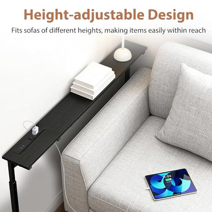 Adjustable Height Narrow Sofa Table with Built-in Power Outlets, 35" Long Console Table Behind Couch Table with Charging Station Skinny Entryway Table for Living Room & Hallway (Black) - color: Black, size: 35IN