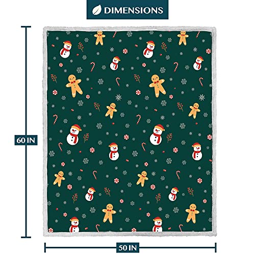 PAVILIA Green Christmas Sherpa Throw Blanket, Gingerbread Snowman Holiday Pattern, Soft Reversible Fleece & Sherpa 50x60 Winter Blanket for Couch & Bed, Cozy Christmas Decor - color: Green Gingerbread, size: 50 x 60 Inches
