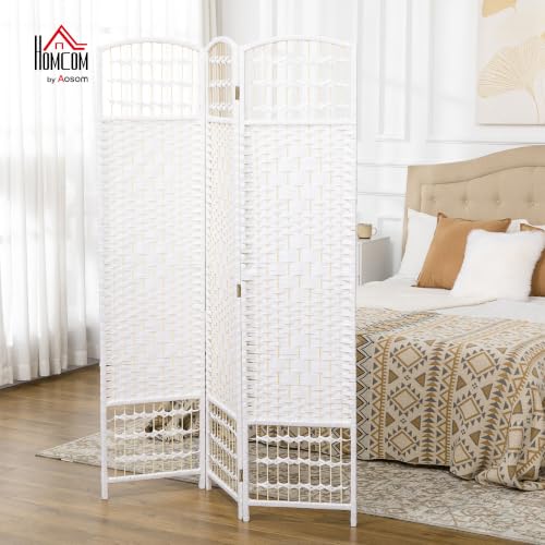 HOMCOM 3 Panel Room Divider, Folding Privacy Screen, 5.6', White | Room Separator, Wave Fiber Freestanding Partition Wall Divider - color: White, size: 3 Panel
