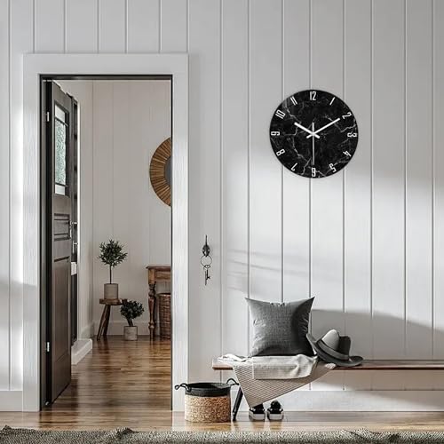 Black Wall Clock for Bedroom Glass Modren Wall Clock Battery Operated 14 Inch Analog Wall Clock Non Ticking - color: Black2, size: 14 Inch