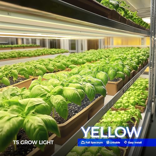 Barrina T5 Grow Lights for Plant Shelf, Yellow 4FT, 8 Packs, White Cover | 160W (8 x 20W), Full Spectrum, Plant Growing Lamps with Individual Switch, For Seedlings, Greenhouse, 3 Mounting Modes - color: Yellow, size: 4ft-white Cover
