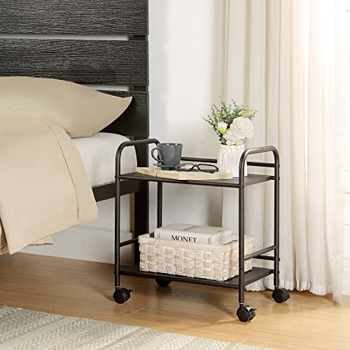 SunnyPoint 2-Tier Metal Rolling Utility Cart – Mobile Storage Shelf with Caster Wheels – Small Space Organizer for Home, Office, Bedroom, Kitchen (BLK) - color: Blk, size: 12" x 16.93" x 19.49"