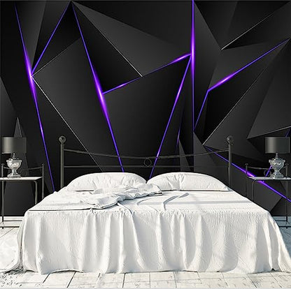 3D Black and Purple Geometric Wallpaper Mural for Game Room | 106"x70" Not Peel and Stick - color: Art Wall-18, size: 106" x 70"