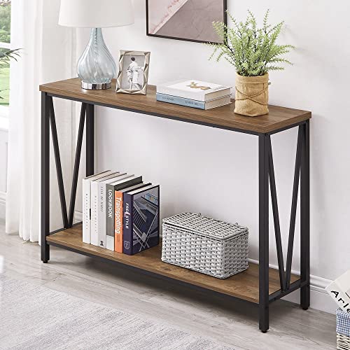 Rustic Sofa Console Table, 2-Tier Industrial Entryway Hallway Table for Living Room, Oak - color: Oak