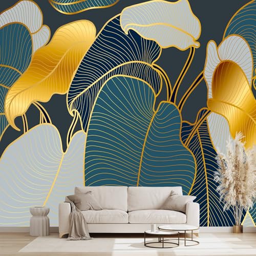 Golden Leaf wall murals Peel and Stick Modern Wallpaper for Bedroom Living Room - 85"x118" - color: W01, size: 85"x118"